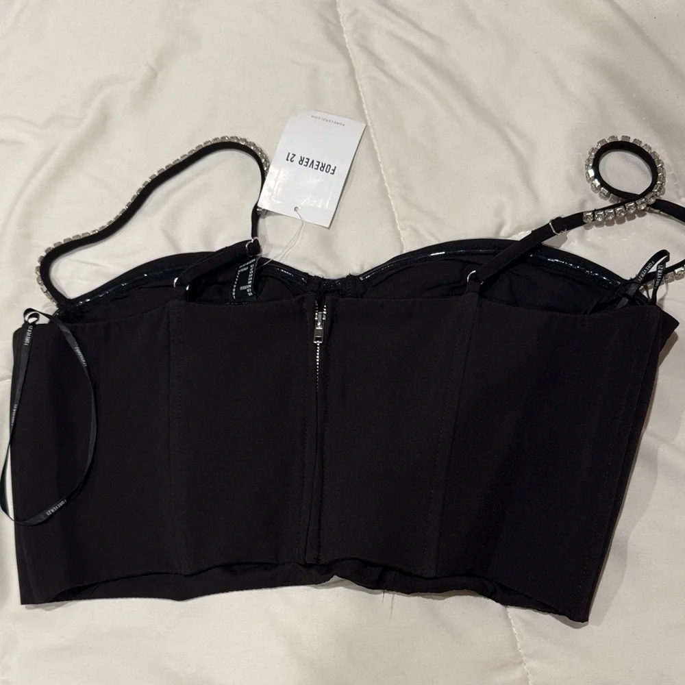 Forever 21 Black Rhinestone Embellished Crop Top - Picture 4 of 8